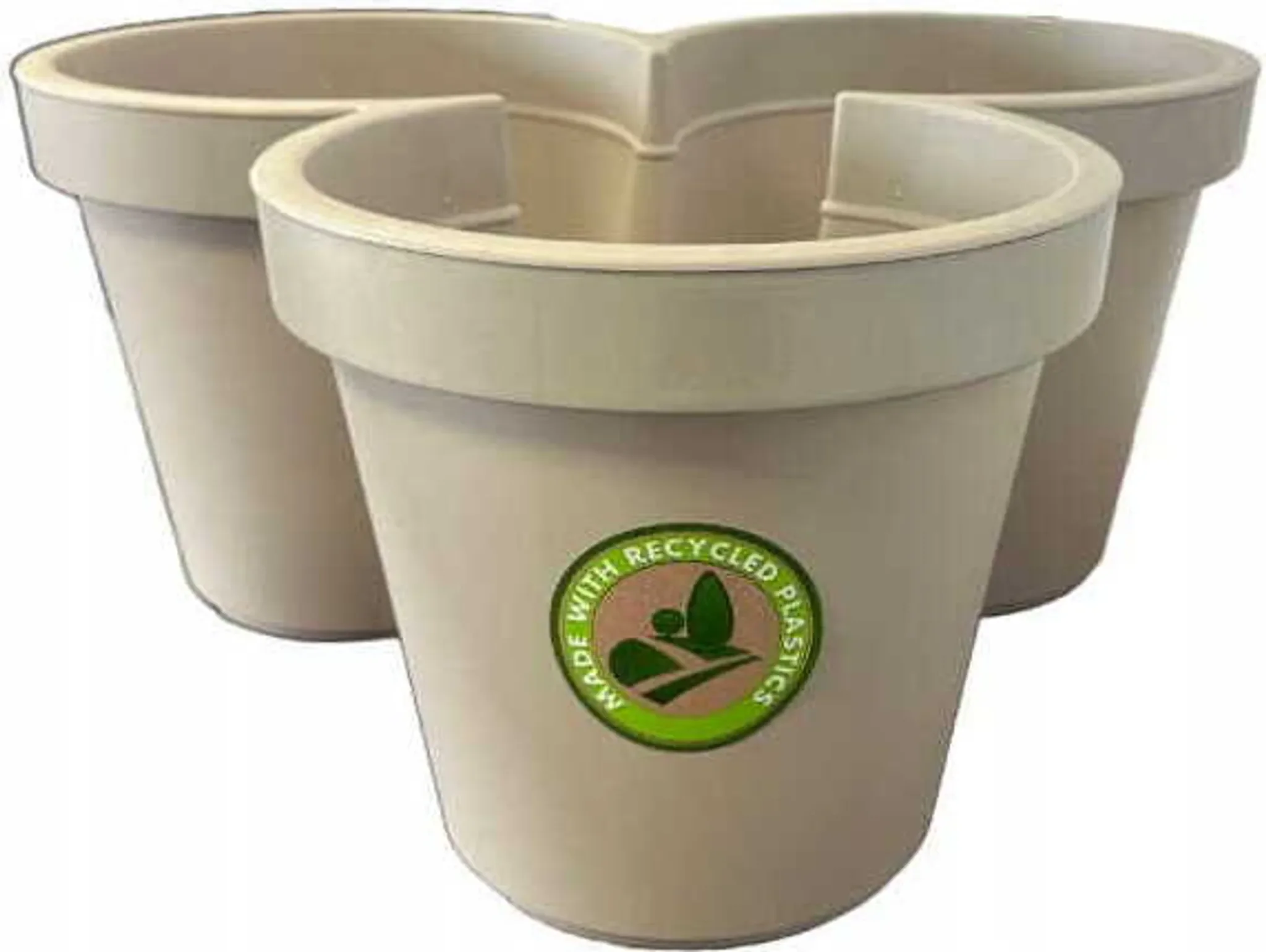 Dreifach-Pflanztopf Beige – Ø 44 × 20 cm, 3-Kammern-Blumentopf aus Kunststoff für Garten, Terrasse & Balkon